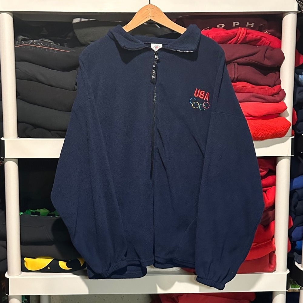 Vintage 90s USA Olympics Embroidered Full Zip Fleece Blue Mens XL Pullover